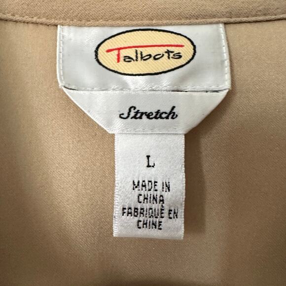 Talbots Stetch Faux Suede Shirt Womens LARGE Button Up Classic Fall Career Tan - Picture 6 of 12